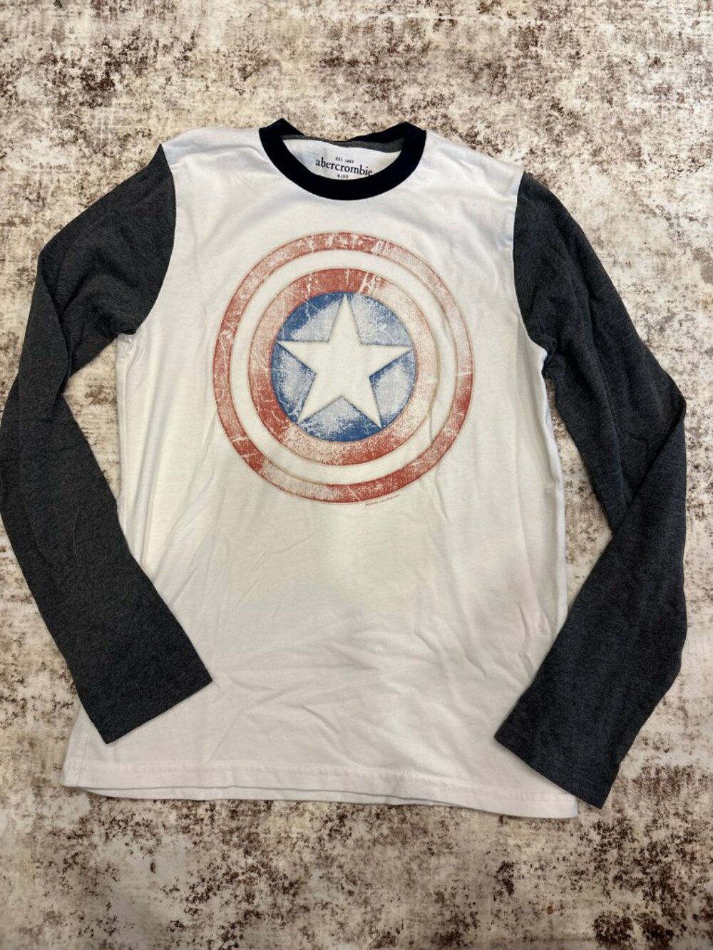 Abercrombie Kids Marvel Captain America Shield Long Sleeve Baseball Tee
